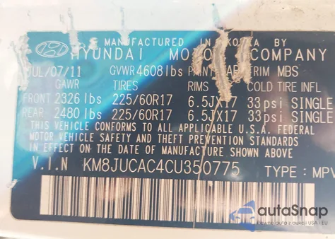 2012 Hyundai Tucson Gls from USA, damaged, VIN KM8JUCAC4CU350775